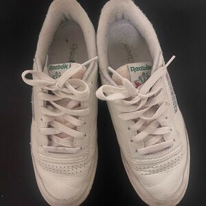 Reebok Women's White Leather Low-Top Sneakers with Green Logo